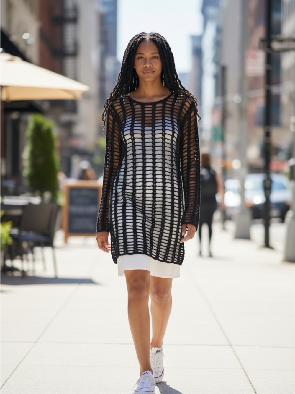 Black Crochet Beach Cover-Up Dress - Women Swim
